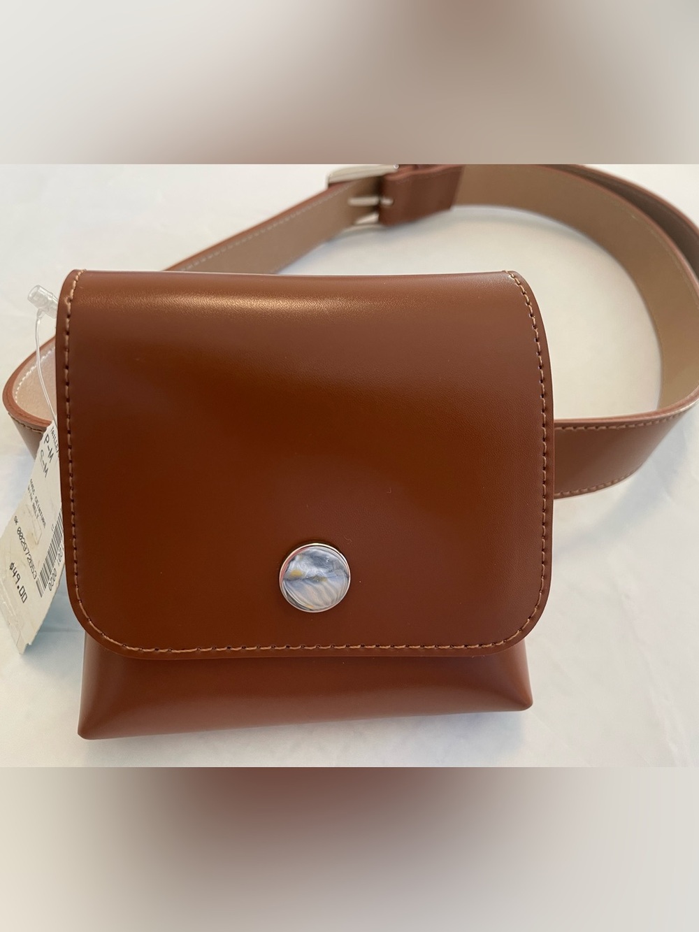 Genuine Leather Crossbody Belt Bag with silver hardware